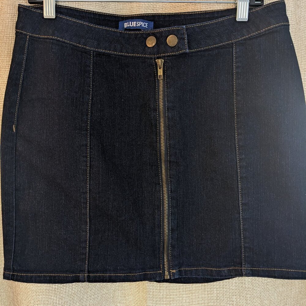 Blue Spice Denim Dark Wash Jean 15" Skirt, Zip up Front, Size 11